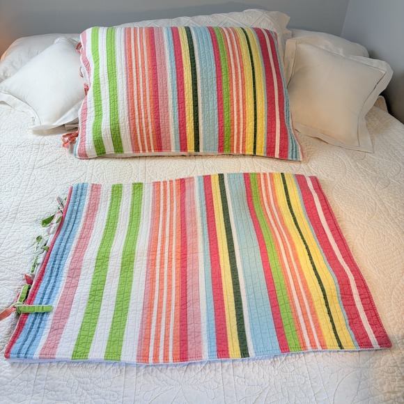 Other - Beach House Pillow Shams Quilted Multicolor Stripes Tie Closure Cotton